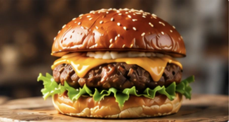 Burger bœuf photographié avec fromage et salade