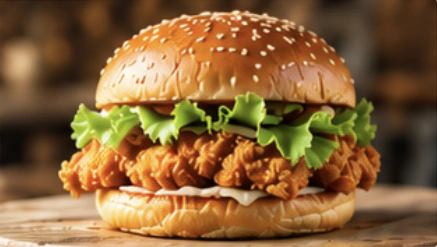 Burger poulet photographié avec salade