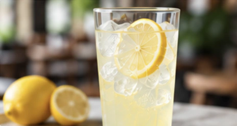 Verre de citronnade avec glaçons et rondelles de citron